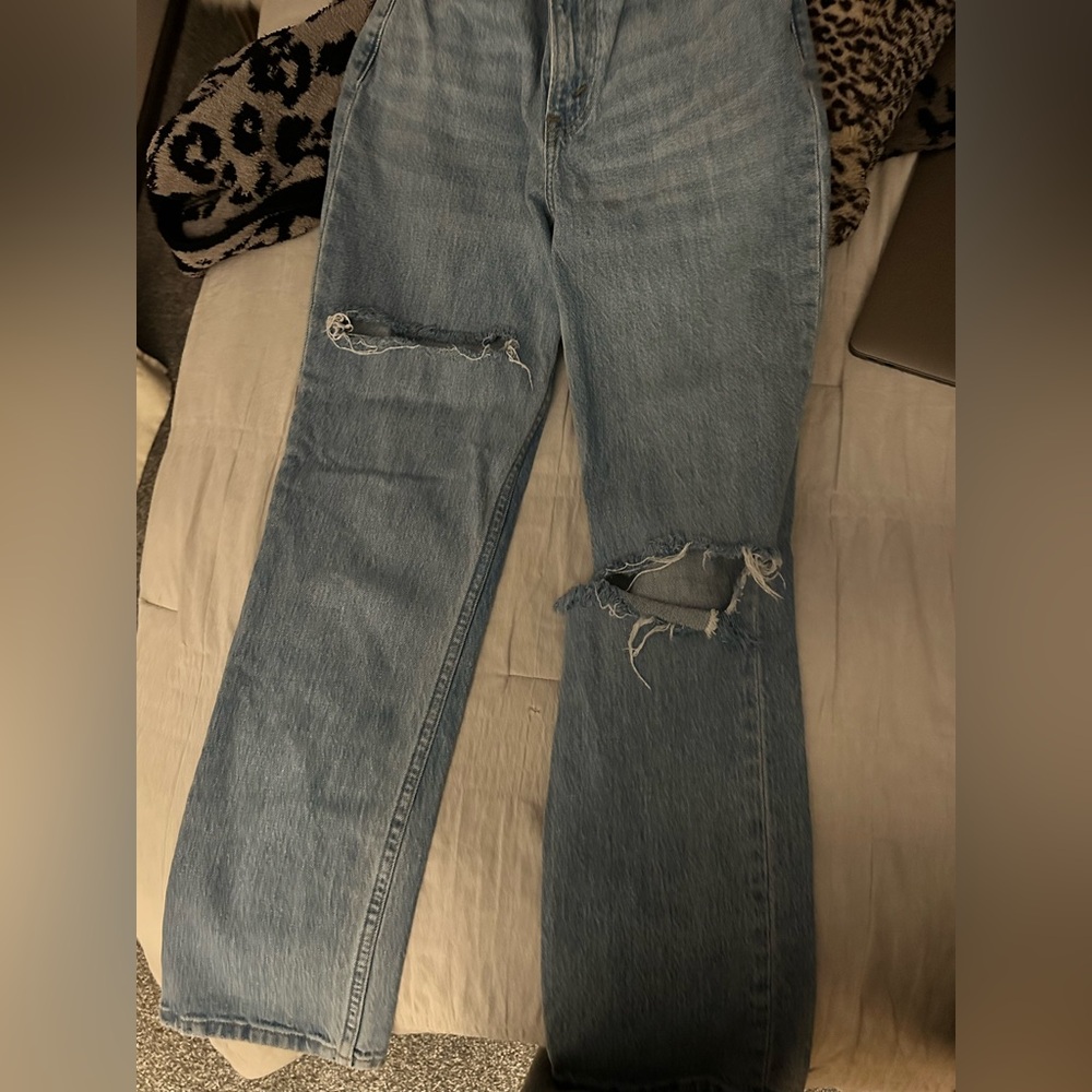 Abercrombie & Fitch Light Blue Distressed Straight Leg Jeans
